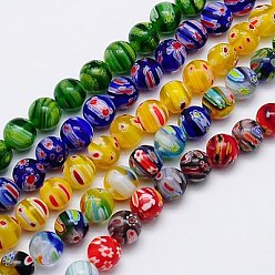 Mixed Color Handmade Millefiori Glass Bead Strands, Round, Mixed Color, 8mm, Hole: 1mm