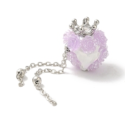 Plum Polymer Clay Rhinestone Beads, with Acrylic & Glass Cabochon & Alloy Chain, Rose with Crown & Fishtail, Plum, 21~22x19x18.5~19mm, Hole: 1.8mm