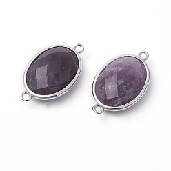 Amethyst Platinum Tone Brass Amethyst Links connectors, Faceted, Oval, 26.5x15x6mm, Hole: 1~2mm