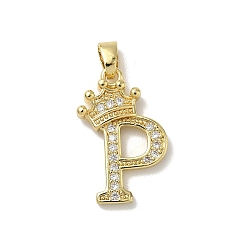 Letter P Латунные микро проложить кубического циркония подвески, без кадмия и без свинца, реальный 18 k позолоченный, Письмо P, 23.5x15.5x4 мм, отверстие : 5.5x2.5 мм