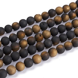 Antique Bronze Plated Electroplate Natural Druzy Geode Weathered Agate Beads Strands, Frosted, Dyed, Round, Antique Bronze Plated, 6~6.5mm, Hole: 1.5mm, about 65pcs/strand, 15.5 inch