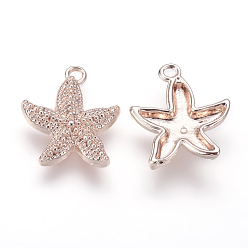 Rose Gold Alloy Starfish/Sea Stars Pendants, Long-Lasting Plated, Rose Gold, 22x19x3mm, Hole: 2mm