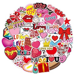 Mixed Color Valentine's Day Paper Sticker Labels, Self-adhesion, for Suitcase, Skateboard, Refrigerator, Helmet, Mobile Phone Shell, Mixed Color, 50~80mm, 50pcs/set