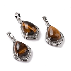 Tiger Eye Natural Tiger Eye Pendants, Teardrop Charms, with Platinum Tone Rack Plating Brass Findings, 32x19x10mm, Hole: 8x5mm
