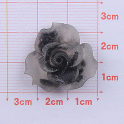 Black Opaque Resin Cabochons, Frosted, Flower, Black, 24mm