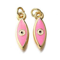 Бледно-Розовый Латунь эмаль подвески, с целью перехода в кольце, конский глаз с оберегом от сглаза, стойки покрытие, без кадмия и без свинца, долговечный, золотые, розовый жемчуг, 18x6x2 мм, отверстие : 3 мм
