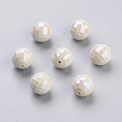 Seashell Color Opaque Chunky Bubblegum Acrylic Beads, Faceted, Round, AB Color, Seashell Color, 20mm, Hole: 2mm, about 110pcs/500g