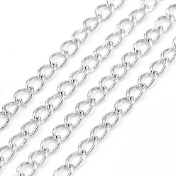 Platinum Brass Twisted Chains, Curb Chains, Soldered, with Spool, Lead Free & Nickel Free & Cadmium Free, Platinum, 3x2x0.45mm, about 301.83 Feet(92m)/roll