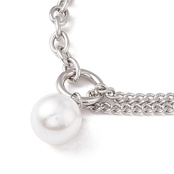 Stainless Steel Color Plastic Imitation Pearl Pendant Necklace for Women, 304 Stainless Steel Chain Necklace, Stainless Steel Color, 16.93 inch(43cm), 3mm