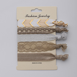 Color 3 Metallic Elastic Hair Ties with Gold Foil Print - Set of 5 Fashion Headbands