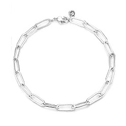silver Minimalist Metal Paperclip Bracelet with Oval Chain and Birthstone for Women
