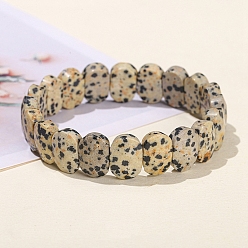 Dalmatian Jasper Natural Dalmatian Jasper Oval Bead Stretch Bracelets for Men Women, Inner Diameter: 2-3/8 inch(6cm)