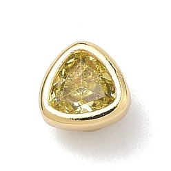 Желтый Треугольные латунные микропаве кабошоны из кубического циркония, стойки покрытие, долговечный, без свинца и без кадмия, реальный 18 k позолоченный, желтые, 5x5x3.5 мм