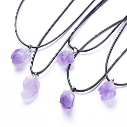 Amethyst Natural Amethyst Pendant Necklaces, with Wax Cord and Iron Curb Chains, 17.59 inch(44.7cm), 1.5mm