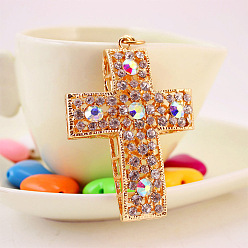 white Stylish Hollow Cross Keychain with Gold Metal Pendant - #203
