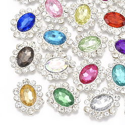 Mixed Color Alloy Acrylic Rhinestone Cabochons, with Rhinestone, Faceted, Oval, Silver Color Plated, Mixed Color, 24x18x5~5.5mm