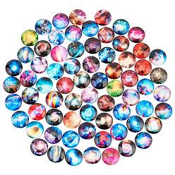 Others Glass Cabochons, with Self-Adhesive, for DIY Jewelry Making, Half Round with Mixed Patterns, Starry Sky Pattern, 25x6mm