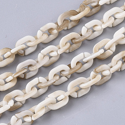 Antique White Acrylic Handmade Cable Chains, Imitation Gemstone Style, Oval, Antique White, 9x6.5x1.5mm, about about 39.37 inch(1m)/strand