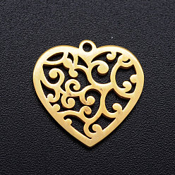 Golden 201 Stainless Steel Pendants, Heart with Cirrus, Golden, 15.5x15.5x1mm, Hole: 1.2mm