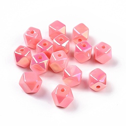 Hot Pink UV Plating Rainbow Iridescent Opaque Acrylic Beads, Faceted, Cornerless Cube Bead, Hot Pink, 15.5x18.5x18mm, Hole: 3.2mm