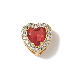 Малиновый Латунные микро проложить кубического циркония бусы, сердце, стойки покрытие, долговечный, без кадмия и без свинца, реальный 18 k позолоченный, малиновый, 9.5x9.5x6.5 мм, отверстие : 4.5x2.5 мм