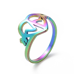 Rainbow Color Ионное покрытие (ip) 201 кольцо из нержавеющей стали с сердцебиением, полое широкое кольцо для женщин, Радуга цветов, размер США 6 1/2 (16.9 мм)