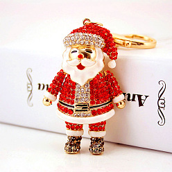 Picture color Santa Claus Keychain with Alloy and Rhinestone for Christmas Decoration