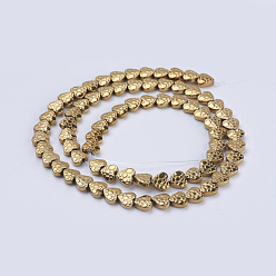 Golden Plated Electroplate Non-magnetic Synthetic Hematite Beads Strands, Heart, Golden Plated, 6x6x2mm, Hole: 1mm, about 75pcs/strand, 16.1 inch(41cm)