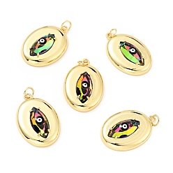 Разноцветный Стойки обшивки латунь кубического циркония подвески, с эмалью, долговечный, без свинца, без кадмия и без никеля, реальный 18 k позолоченный, овал с сглаза, красочный, 26x18x5 мм, отверстие : 3 мм, Перейти кольцо: 5x1 мм, 3 мм внутренним диаметром