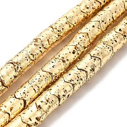 Light Gold Plated Electroplated Natural Lava Rock Beads Strands, Column, Light Gold Plated, 8x6.5mm, Hole: 1.4mm, about 60pcs/strand, 15.35~15.75 inch(39~40cm)