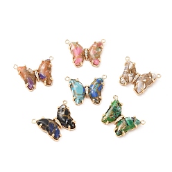 Mixed Color Brass with K9 Glass Pendants, Imitation Gemstone, Golden Butterfly Charms, Mixed Color, 17x22.5x3mm, Hole: 1.3mm