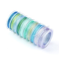 Blue 10 Rolls 3-Ply Metallic Polyester Threads, Round, for Embroidery and Jewelry Making, Blue, 0.3mm, about 24 yards(22m)/roll, 10 rolls/group