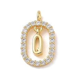 Настоящее золото 18K Латунные микропаве прозрачные подвески с фианитом, овальный подвеска с буквой q, стойки покрытие, долговечный, без кадмия и без свинца, реальный 18 k позолоченный, 18.5x11x3.8 мм, отверстие : 1.8 мм