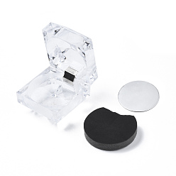 Black Transparent Plastic Ring Boxes, with Sponge, Jewelry Box, Square, Black, 4.55x4.55x4.2cm