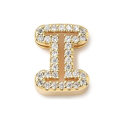 Letter I Латунные микро-паве прозрачные кубические цирконии начальные многорядные звенья, реальный 18 k позолоченный, без кадмия и без свинца, долговечный, стойки покрытие, Буква "i", 10~11.5x7~12.5x4~4.5 мм, отверстие : 1.5~1.8x1.8~4 мм