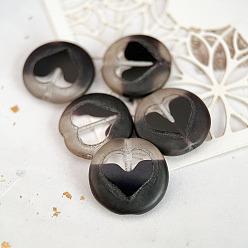 Black Czech Glass Beads, Flat Round with Heart, Black, 17mm