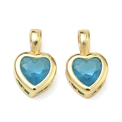 Темно-бирюзовый Стеклянные прелести, сердце, с реечной обшивкой латунными выводами, без кадмия и без свинца, долговечный, граненые, темные бирюзовый, 12x7.5x3.5 мм, отверстие : 3x2.5 мм