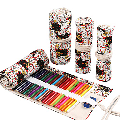 Cat Shape Pattern Handmade Canvas Pencil Roll Wrap, 12 Holes Roll Up Pencil Case for Coloring Pencil Holder, Cat Pattern, 23x20cm