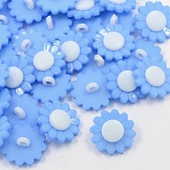 Sky Blue Acrylic Shank Buttons, 1-Hole, Dyed, Sunflower, Sky Blue, 15x3mm, Hole: 3mm