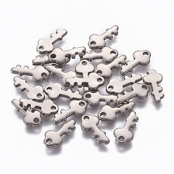 Stainless Steel Color 201 Stainless Steel Charms, Key, Stainless Steel Color, 13x6x1mm, Hole: 1.8mm