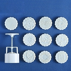 Mixed Patterns ABS Plastic Hand Press Cookie Stamps Pastry Tool, Flower, for DIY Moon Cake Mold Supplies, Mixed Patterns, 65mm, 10pcs/set