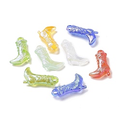 Mixed Color UV Plating Rainbow Iridescent Acrylic Pendants, Glitter, Boots Charm, Mixed Color, 26.5x17x6mm, Hole: 2.8mm