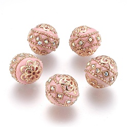 Light Coral Handmade Indonesia Beads, with Metal Findings, Round, Light Gold, Light Coral, 19.5x19mm, Hole: 1mm