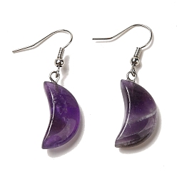 Аметист Серьги с подвесками из натурального аметиста в форме полумесяца, платиновые латунные серьги, 41.5x12 мм