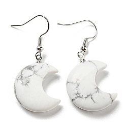 Говлит Серьги с подвесками из натурального говлита в форме полумесяца, серьги из платины и латуни с покрытием стойки, без кадмия и без свинца, 42x21 мм