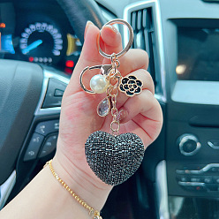 black Lovely Camellia Heart Keychain with 520 Creative Earphone Bag Pendant