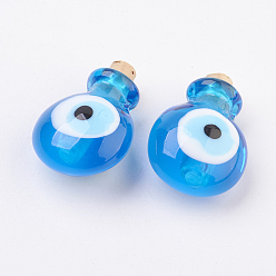 Deep Sky Blue Handmade Lampwork Perfume Bottle Pendants, Essential Oil Bottle, Evil Eye, Deep Sky Blue, 29.5~30mm, Hole: 5~5.5mm, Bottle Capacity: 0.5~1ml(0.017~0.03 fl. oz)