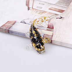 Obsidian Resin Home Display Decorations, with Natural Obsidian Chips and Gold Foil Inside, Fish, 60x40x20mm