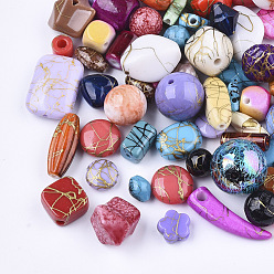 Mixed Color Drawbench Acrylic Beads & Pendants, Mixed Shapes, Mixed Color, 7~23x4~17x3~17mm, Hole: 1.2~7mm