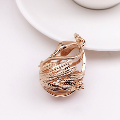 Light Gold Brass Bead Cage Pendants, for Chime Ball Pendant Necklaces Making, Hollow, Swan Charm, Light Gold, No Size